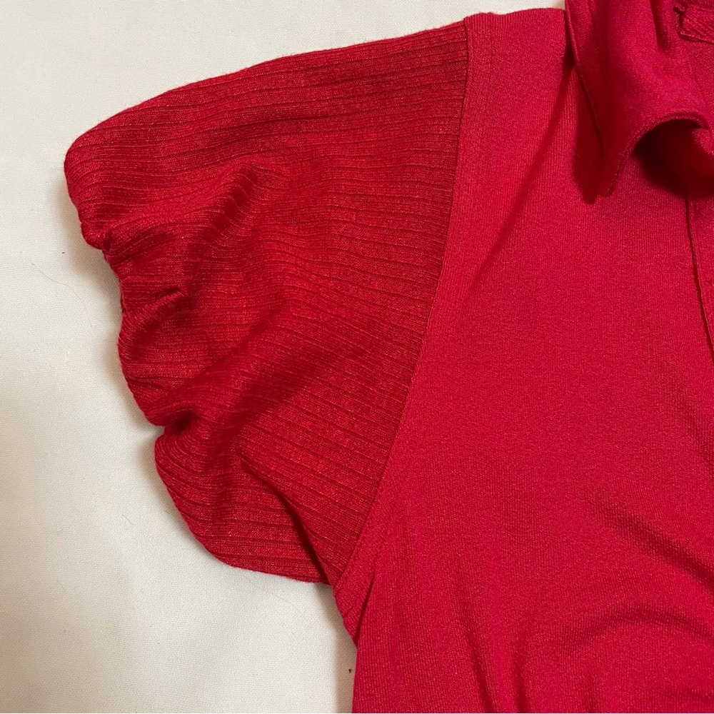 NWT New Free People Molly Red Ribbed Short Sleeve Surplice Top Size XS - Picture 10 of 15